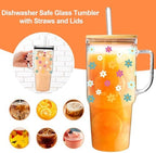 40oz Cute Glass Tumbler with Lids and Straws Flower Water Bottle - Image 7