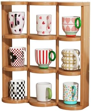 Wooden Coffee Mug Display Rack, Countertop Freestanding Grid Vintage Coffee Cup Display Stand, Rustic Coffee Mug Holder Organizer for Kitchen, Coffee Station,9 Grid by Unknown