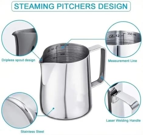 Milk Frother Cup Stainless Steel Stainless Steel Scale Milk Frothing Cup 350/900ml Pitcher Coffee Latte Art Jug for Barista Home Making(900ML silver) - Image 7