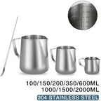 Milk Frother Cup,Coffee Jug,2pcs Milk Frother Jug Stainless Steel Container 100ML 350ML 600ML Frothing Pitcher Coffee Cups Latte Barista Espresso Maker Accessory(600ML With Scale) - Image 4