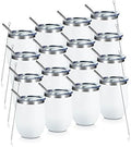 COMOOO 12oz Wine Tumbler with Lid and Straw, Stainless Steel Stemlss Wine Glass, Double Wall Vacuum Insulated Wine Tumbler Cup for Wine, Cocktails, Champaign, White, 16 Pack by COMOOO