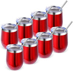 Volhoply 12oz Stainless Steel Wine Tumbler with Lid Bulk 8 Pack,Double Wall Vacuum Stemless Wine Glasses,Reusable Metal Travel Coffe Mug with Straw,Insulated Cup Gifts for Women,Christmas（Red,8 Set） by LiveFully%EF%BC%8CDrinkFreely%E2%80%94KeepGoingwithVolhoply%EF%BC%81