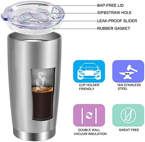 VEGOND 20oz Tumbler with Lid and Straw Stainless Steel Tumbler Cup Bulk Vacuum Insulated Double Wall Travel Coffee Mug Powder Coated Coffee Cup, Stainless, 6 Pack - Image 2
