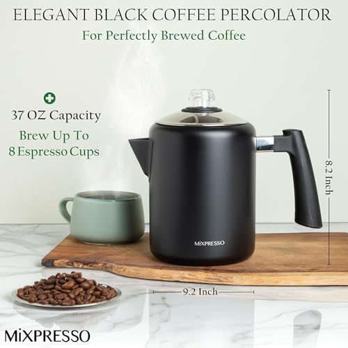 Mixpresso 5-8 Cup Coffee Percolator Stovetop, Stainless Steel Coffee Pot - Image 4