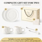 6 oz Ceramic Espresso Cups Set of 2 with Saucers, Cat Coffee Cups with Gold Rim and Gift Box for Cappuccino and Coffee, White - Image 3