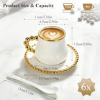 8 Oz Cappuccino Cups Set of 6, Latte Cups with Saucer and Spoons - Image 2