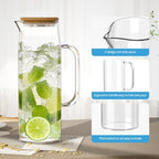 3 Sets Glass Pitcher with Lid, 50 oz / 1500 ml Water Carafe with Handles Hot Cold Beverage Water Jar Glass Jug (Bamboo lid) - Image 3