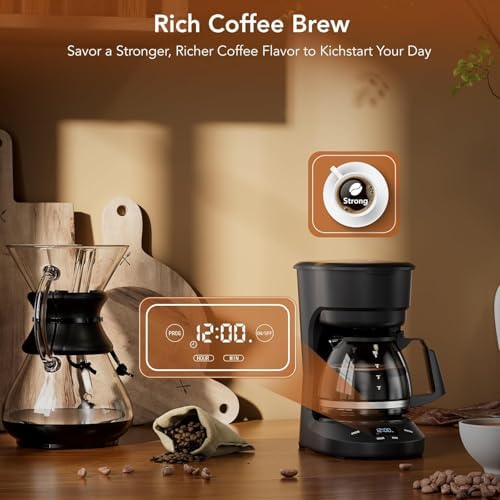 Electactic 5 Cup Programmable Drip Coffee Maker, 24H Delay Brew, 2H Keep Warm & Auto Shut Off, Pause & Serve, Reusable Filter, Glass Coffee Pot, Small Coffee Machine for Home Office - Image 7