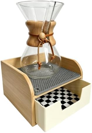 Bamboo Caddy Organizer stand for Chemex Glass Pour Over Coffee Maker by HAPYCAPY