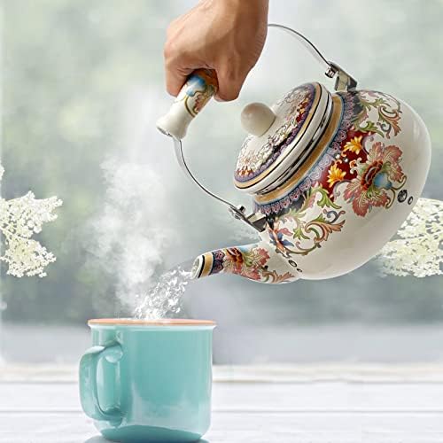 Saihisday Floral Teapot Enamel Afternoon Tea Kettle For Stovetop, 2.5L Large Flowered Tea Kettle with Ceramic Handel for Afternoon Tea Wedding Party Housewarming Gift - Image 5