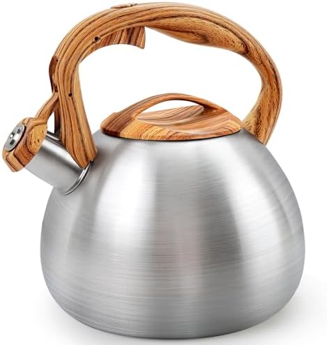 GGC Tea Kettle for Stove Top, 3.1QT/3L Whistling Tea Kettles for Boiling Water Coffee or Milk, Stainless Steel kettle Pot with Wood Parttern Handle for Home and Kitchen by GGCProducts