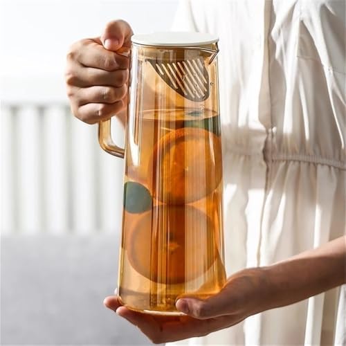 Water Pitcher 1.35L/1.8L Glass Water Pitcher with Lid and Handle Water Jug for Fridge Iced Tea and Coffee Carafe Beverage Serveware Water Jug(Brown,Large) - Image 6