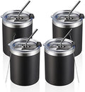 MEWAY 12 oz Lowball, Tumbler Stainless Steel Double Wall Vacuum Insulated Mug with Straw and Lid, Cleaning Brush ，Durable Powder Coated Insulated Coffee Cup for Cold & Hot Drinks (Black,4 pack) by MEWAY