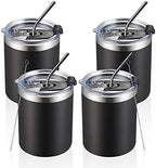 MEWAY 12 oz Lowball, Tumbler Stainless Steel Double Wall Vacuum Insulated Mug with Straw and Lid, Cleaning Brush ，Durable Powder Coated Insulated Coffee Cup for Cold & Hot Drinks (Black,4 pack) by MEWAY