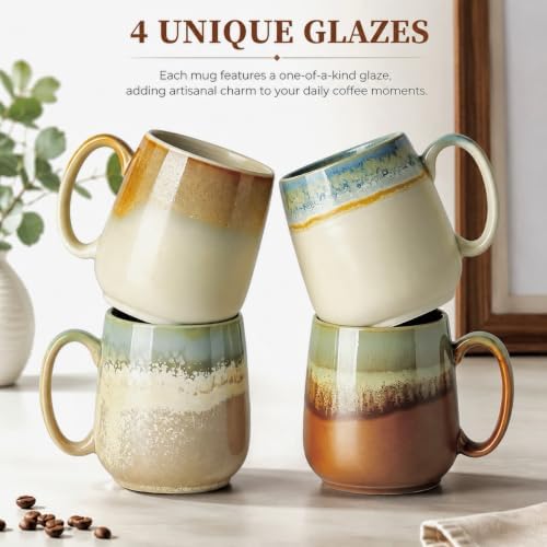 HASENSE Ceramic Coffee Mugs Set of 4, 16 oz Large Reactive Glaze Mugs - Image 4