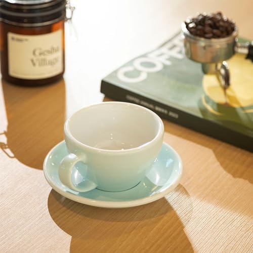 Loveramics Latte Art Mug with Saucer, 10 oz Ceramic Coffee cups with Round Bottom for Latte, Cappuccino, Tea, Espresso, Thick-walled Stoneware Cup Set for Barista - Regular Colours (River Blue, 10OZ) - Image 6