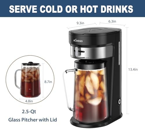 AEMEGO Iced Tea Maker, Brewing System with 2.5-quart Glass Pitcher, sliding strength selector, Stainless Steel Decoration, Reusable Filter (Black) - Image 6