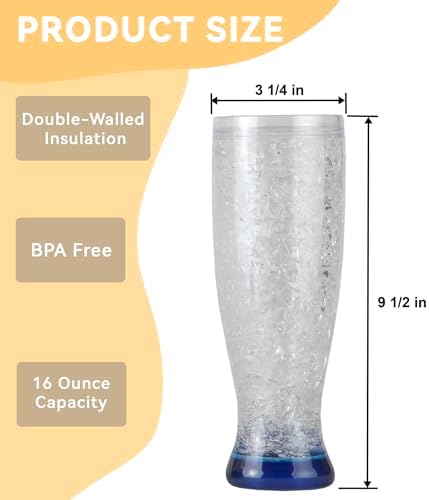 Lily's Home Freezer Beer Mugs, Set of 4-16 oz Double Wall Insulated with Liquid Gel, Frosty Chiller Cups, Break-Resistant Acrylic Freezable Glasses for Home Bar, Pool Parties, BBQ & Outdoor Gifts - Image 4