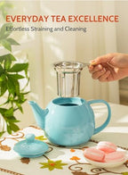 Sweese Teapot, Porcelain Tea Pot with Stainless Steel Infuser, Blooming & Loose Leaf Teapot - 27ounce, Turquoise - Image 4