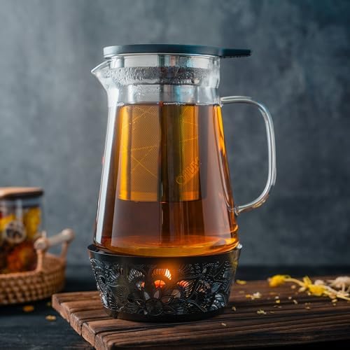 Elegant Glass Teapot with Built-In Tea Infuser & Stainless Steel Candle Warmer Base - 1000ml, Premium Gift Set for Tea Lovers, Perfect for Brewing and Keeping Tea Warm - Image 3