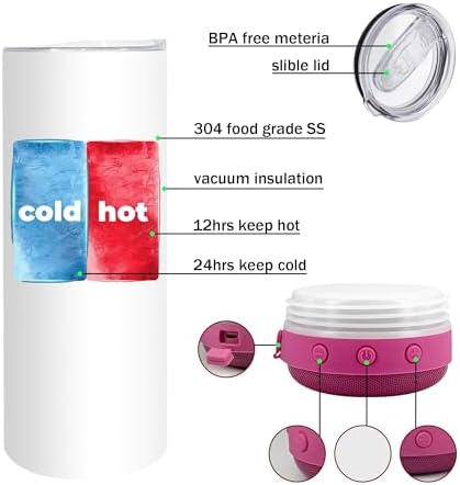 16oz 4-in-1 Can Cooler,4Pcs Sublimation Blank Music Speaker Tumbler - Image 4