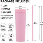 Volhoply 16oz Plastic Skinny Tumbler with Lid and Straw Bulk 8 Pack,Insulated Double Wall BPA Free Matte Acrylic Tumblers,Iced Coffee Travel Reusable Party Cup,Customizable Diy Gifts(Assorted,8 Set) - Image 2