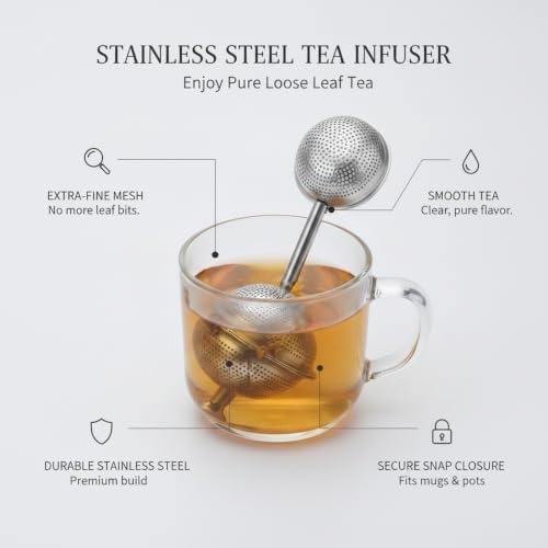 Stainless Steel Tea Infuser Ball with Fine Mesh, Snap-Lock Closure for Loose Leaf Brewing in Mugs & Teapots (1 Pack) - Image 5