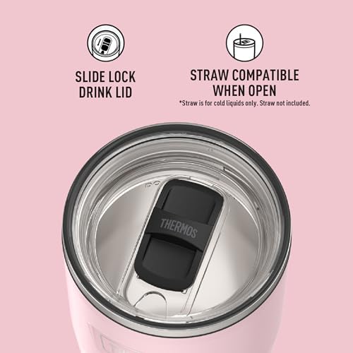 THERMOS Icon Series 24oz Stainless Steel Tumbler with Slide Lock Lid, Leakproof, Fits Cupholder, Dishwasher Safe, Griptec™ Non‑Slip Base, Keeps Drinks Hot 6 Hrs/Cold 22 Hrs, Sunset Pink - Image 4