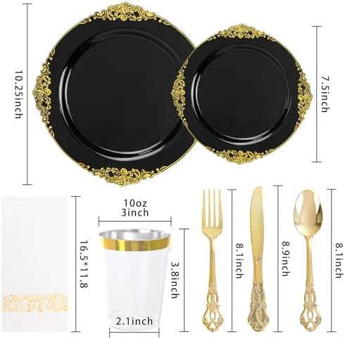 YOUBET 700PCS Black Plastic Dinnerware Set for Wedding Party - Image 2