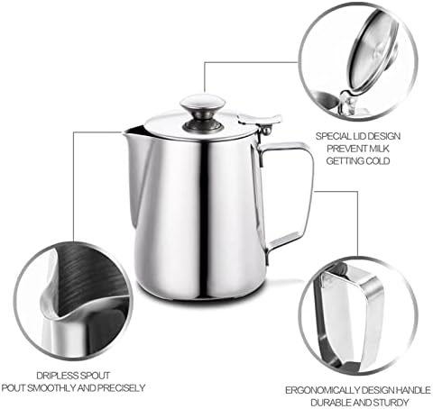 Milk JugMilk Frothing Jug Frother Pitcher Stainless Steel 304 Polished Cup With Lid for Coffee, Latte Art(600ml) - Image 4