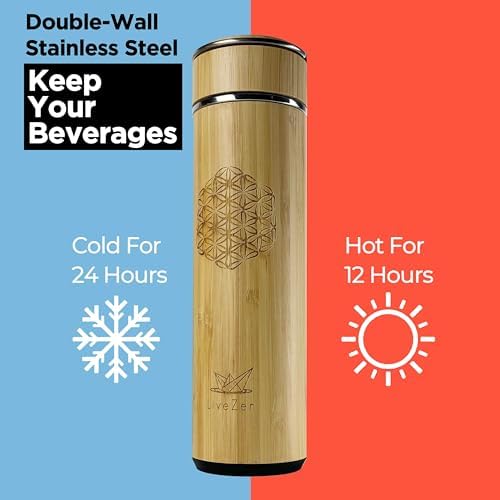 18oz Insulated Bamboo Tea Infuser Bottle for Loose Leaf Tea - Extra Fine Mesh Tea Steeper Basket Infuser with Chain Hook for Teapot Mug Cup Tumbler - Image 6