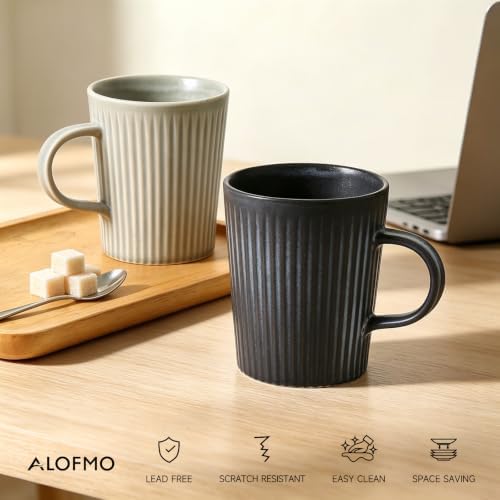 Coffee Mugs Set of 4, 16oz Large Striped Stoneware Coffee Cups with Handle - Image 4