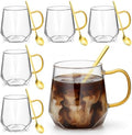 Layhit 6 Sets Glass Coffee Mugs with Handle Spoon 12 oz Clear Coffee Mugs Diamond Shaped Tea Cups Glasses for Milk, Latte, Cappuccino, Espresso, Cold or Hot Drinks by ShungLan