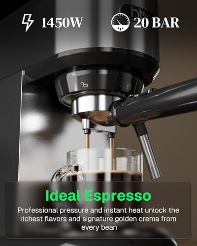 HBN 20 Bar Espresso Machine with Milk Frother, Compact Espresso Maker for Ground Coffee, Stainless Steel Coffee Machine with Steam Wand & 34oz Removable Water Tank, 1450W for Home & Office - Image 2