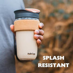 Large Travel Mug Loose Tea Infuser - Detachable Tea Strainer with Spill Proof Lid - 18oz/530ml BPA-Free Reusable Glass Travel Coffee Cup with Cork Band (Gray and Pink, 18oz) - Image 3