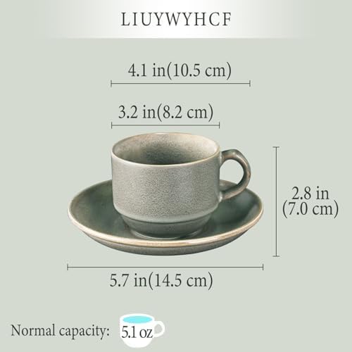 5.1 OZ Cappuccino Coffee Cup and Saucer Set, 4-piece ceramic coffee cup and saucer set, suitable for cappuccino, flat white, Americano, espresso, single-origin pour-over, and tea. - Image 2