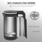 COOKTRON 1.7L Quiet Electric Kettle, Double Wall Hot Water Boiler BPA-Free Cool Touch Tea Kettle, Cordless with Auto Shut-Off & Boil Dry Protection, 1500W Fast Boiling, Black - Image 3