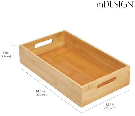 mDesign Wide Bamboo Kitchen Cabinet & Fridge Drawer Organizer Tray - Storage Bin with Handles for Cutlery, Serving Spoons, Cooking Utensils, Appliances - Echo Collection, 2 Pack, Natural Wood - Image 4