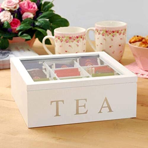 Amagogo Wooden Tea Storage Box with Glass Lid, 9 Compartment Stackable Tea Bag Organizer for Kitchen and Pantry - Image 7