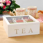 Amagogo Wooden Tea Storage Box with Glass Lid, 9 Compartment Stackable Tea Bag Organizer for Kitchen and Pantry - Image 7