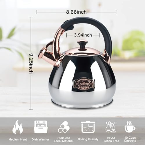Tea Kettle Stovetop Whistling Kettle Teapot, 3Quart Tea Pot Stainless Steel Teakettle for Stove Top with Heat Proof Ergonomic Handle - Image 6