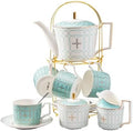 Serve of 4-Blue Teacup Set, with Teapot-Sugar Bowl-Creamer and Holder by Jusalpha