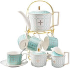 Serve of 4-Blue Teacup Set, with Teapot-Sugar Bowl-Creamer and Holder by Jusalpha