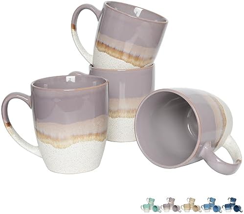 Bosmarlin Ceramic Coffee Mug Set of 4, 17 Oz, Coffee Cups with Big Handle, Microwave Safe, Unique Reactive Glaze by Bosmarlin
