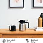 Aura Thermal Coffee Carafe Tea Pot for Keeping Hot & Iced Cold - Vacuum Insulated - Water Pitcher - Beverage Dispenser - Leakproof Cool touch handle - BPA Free - 1 Liter - Stainess - Image 4
