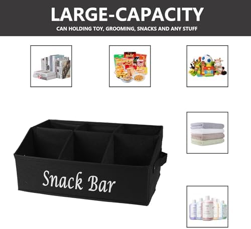 2 Pack Snack Organizer for Countertop With Handles - 6 Compartment Box Basket, Bar Station, Kitchen Cabinet Pantry Storage - Black - Image 6