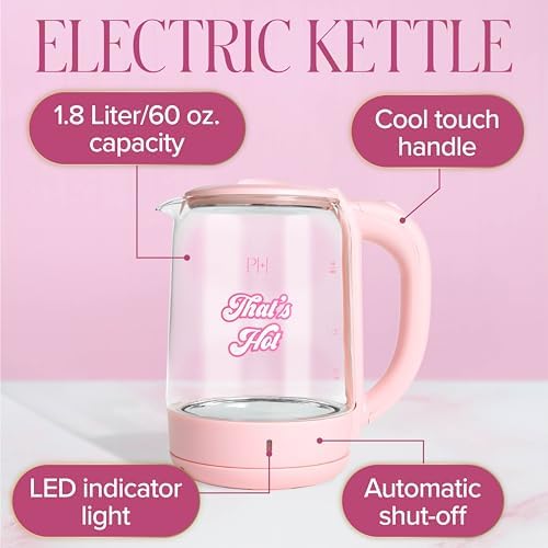Paris Hilton Electric Kettle, Fast Boil with Auto Shut-Off, LED Indicator, 360° Base, Cord Storage, 1.8-Liter, Glass, Pink - Image 3