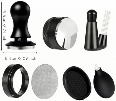 Coffee Machine Tamper Set Espresso Tamper Puck Distributor Leveling Edge Fine Mesh Screen Cleaning Brush 304 Stainless, Round Head Scale Powder Tamper 7-Piece Set, 53mm - Image 6