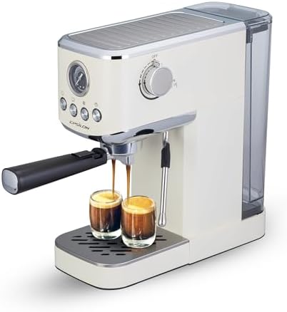 Epsilon Coffee Machine with Milk Frother, Compact 20-Bar Espresso Maker, Hot and Iced Coffee Maker with Removable Water Tank, Cold Brew Feature, and Steam Wand, 1.2L Capacity - Stainless Steel by Epsilon