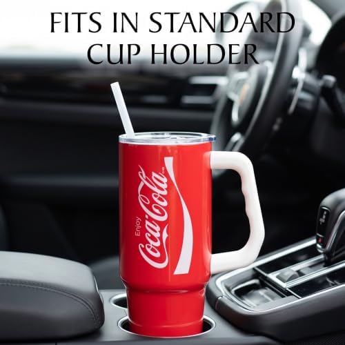 Silver Buffalo Coca Cola Stainless Steel Tumbler with Handle Straw, 30oz - Image 6